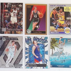 6 - Basketball Trading Cards: 3 Vintage Michael Jordan, Magic, & Larry Bird; 3 New Victor Wembanyama, Nikola Jokic, & Jayson Tatum